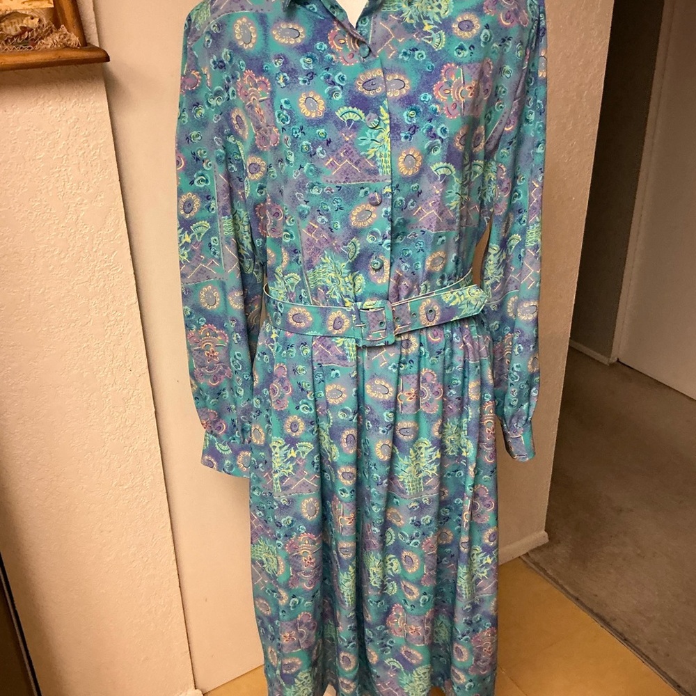 Anastasia Teal and Purple Long Sleeve Dress